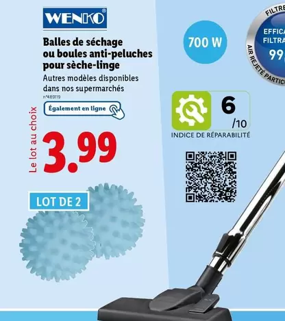 Wenko - Balles De Séchage Ou Boules Anti-peluches Pour Sèche-linge offre à 3,99€ sur Lidl