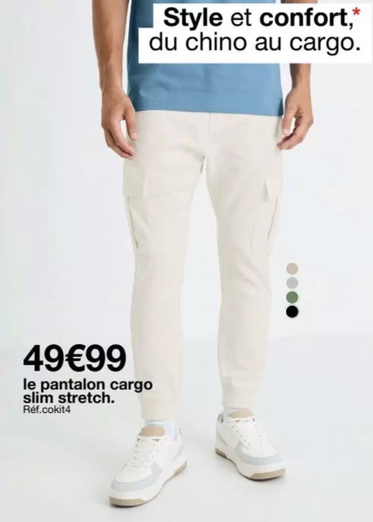 Le Pantalon Cargo Slim Stretch offre à 49,99€ sur Celio