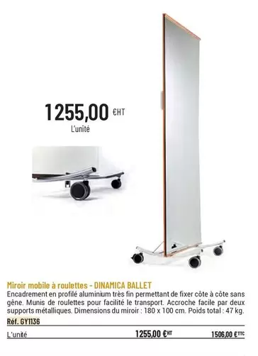 Miroir Mobile À Roulettes  offre à 1255€ sur Casal Sport