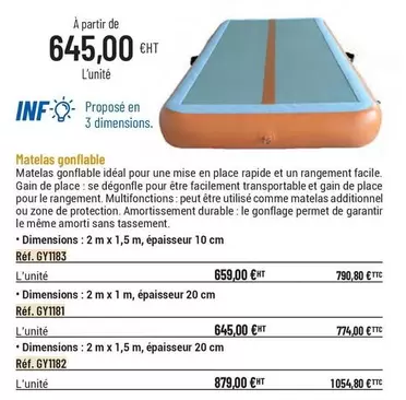 Matelas Gonflable offre à 645€ sur Casal Sport