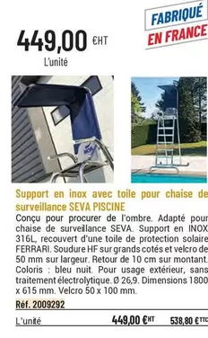 Support En Inox Avec Toile Pour Chaise De Surveillance Seva Piscine offre à 449€ sur Casal Sport