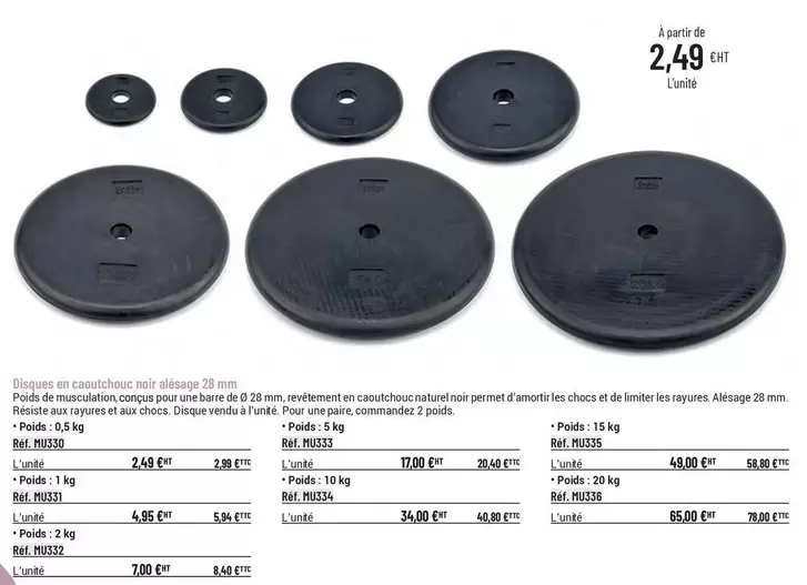 Disques En Caoutchouc Noir Alésage offre à 2,49€ sur Casal Sport
