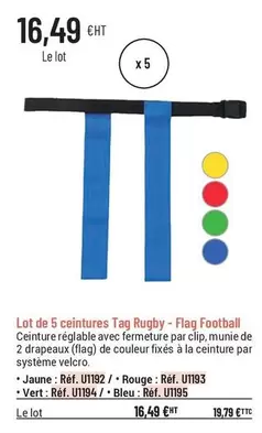 Lot De 5 Ceintures Tag Rugby-Flag Football offre à 16,49€ sur Casal Sport