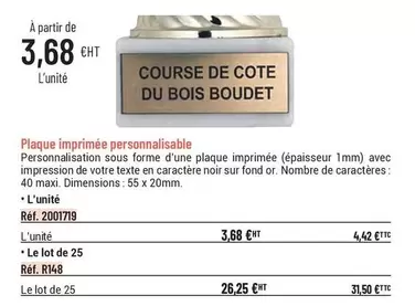 Plaque Imprimée Personnalisable offre à 3,68€ sur Casal Sport