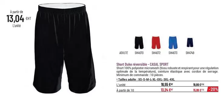 Short Duke Reversible  offre à 13,04€ sur Casal Sport