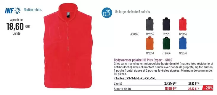 Sols - Bodywarmer Polaire HD Plus Expert offre à 18,6€ sur Casal Sport