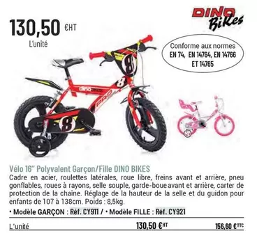  Dino Bikes - Vélo 16" Polyvalent Garçon/Fille offre à 130,5€ sur Casal Sport
