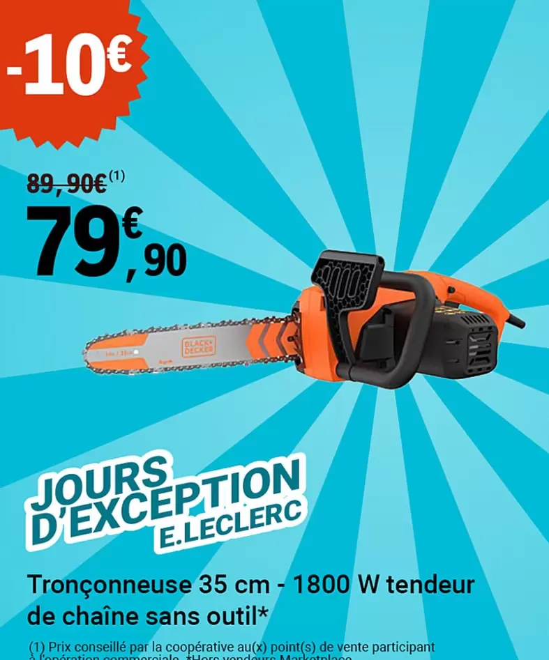 E.Leclerc - Tronçonneuse 35 Cm - 1800 W Tendeur De Chaîne Sans Outil offre à 79,9€ sur E.Leclerc Jardi