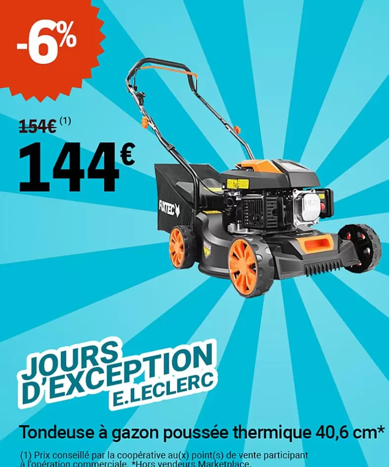 E.Leclerc - Tondeuse À Gazon Poussée Thermique 40.6 Cm offre à 144€ sur E.Leclerc Jardi