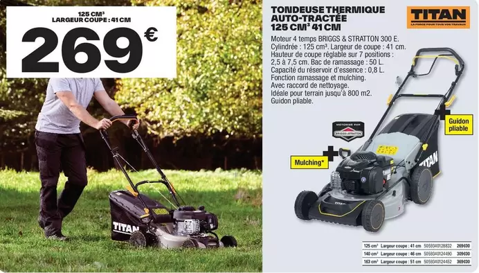Titan - Tondeuse Thermique Auto-tractee 125 Cm 41 Cm offre à 269€ sur Brico Dépôt