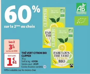 Clipper - Thé Vert Citron Bio offre à 2,29€ sur Auchan Supermarché