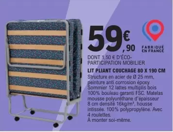 Lit Pliant Couchage 80 X 190 Cm offre à 59,9€ sur E.Leclerc