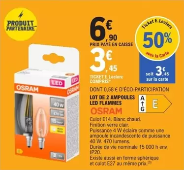 Osram - Lot De 2 Ampoules Led Flammes offre à 6,9€ sur E.Leclerc