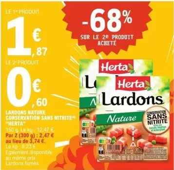 Herta - Lardons Nature Conservation Sans Nitrite offre à 1,87€ sur E.Leclerc Express