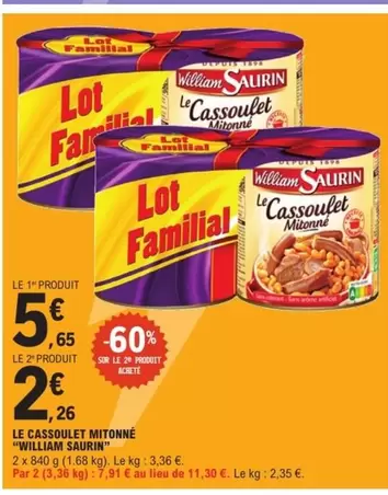 William Saurin - Le Cassoulet Mitonné offre à 5,65€ sur E.Leclerc Express