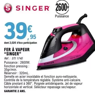 Singer - Fer À Vapeur offre à 39,95€ sur E.Leclerc