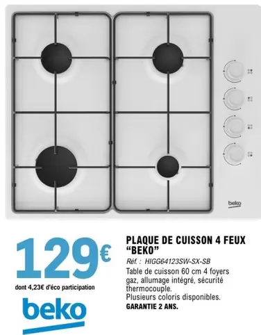 Beko - Plaque De Cuisson 4 Feux offre à 129€ sur E.Leclerc