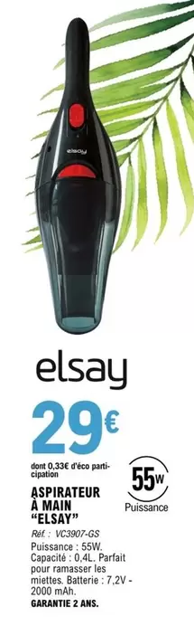 Elsay - Aspirateur À Main offre à 29€ sur E.Leclerc