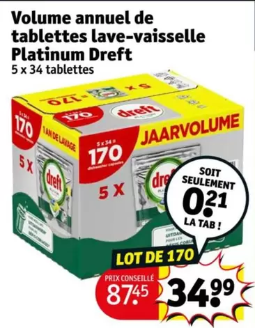Dreft - Volume Annuel De Tablettes Lave-Vaisselle Platinum offre à 34,99€ sur Kruidvat