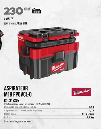 Milwaukee - Aspirateur M18 Ffoovcl-o offre à 230€ sur Master Pro