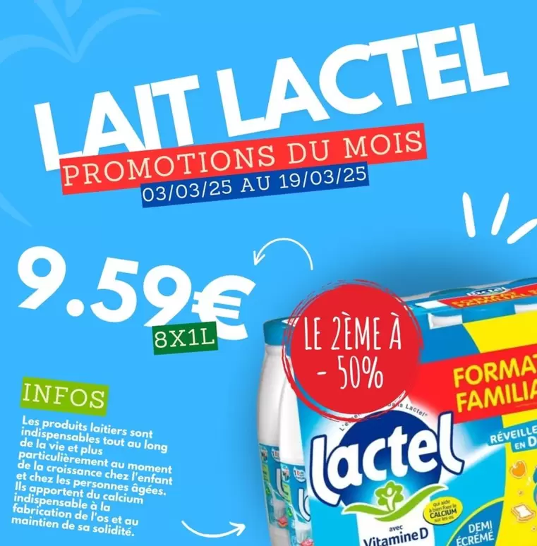 Lactel - Lait offre à 9,59€ sur marché frais Géant