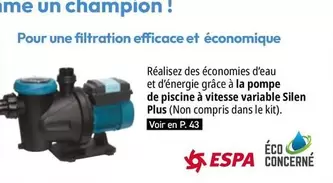 Économique Et D'energie Grâce À Pompe De Piscine À Vitesse Variable Silen Plus offre sur Irrijardin