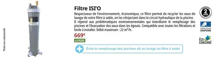 Filtre Isi'o offre à 669€ sur Irrijardin