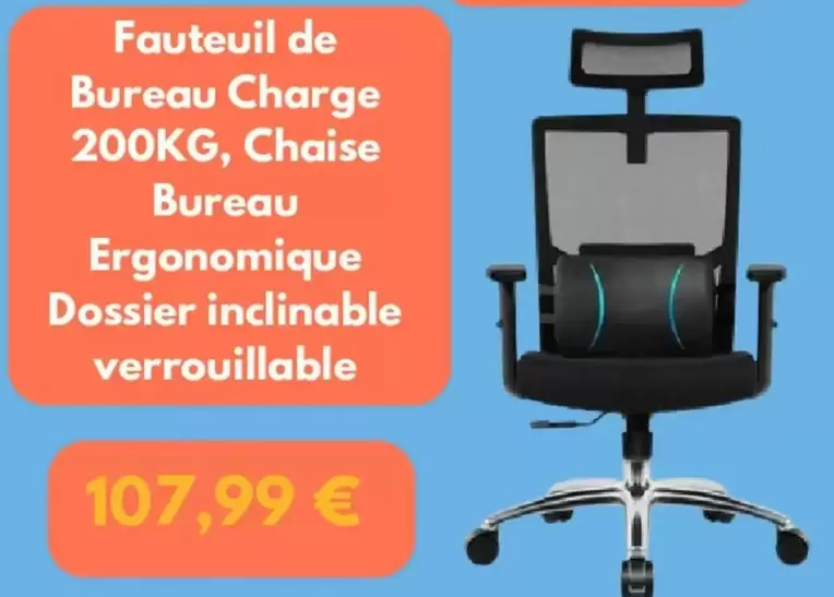 Fauteuil De Bureau Charge 200KG offre à 107,99€ sur Fnac