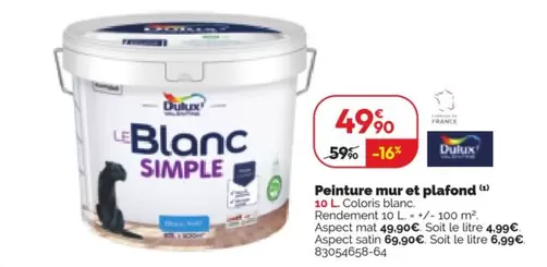 Dulux - Peinture Mur Et Plafond Blc Mat offre à 49,9€ sur Weldom