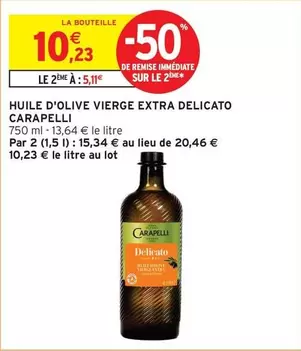 Carapelli - Huile D'olive Vierge Extra Delicato offre à 10,23€ sur Intermarché Express