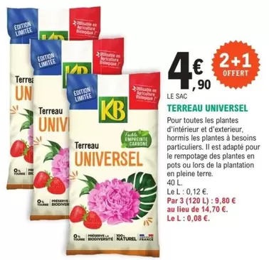 Kb - Terreau Universel offre à 4,9€ sur E.Leclerc Jardi