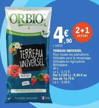 Orbio - Terreau Universel offre à 4,9€ sur E.Leclerc Jardi