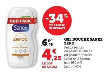 Sanex - Gel Douche Zero offre à 4,25€ sur Super U