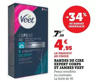 Veet - Bandes De Cire Expert Corps Et Jambes offre à 4,95€ sur U Express