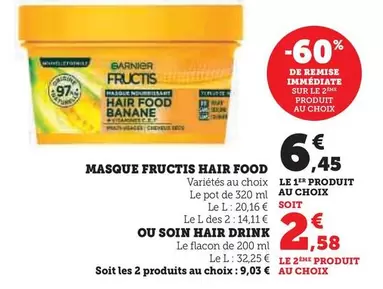 Garnier - Masque Fructis Hair Food offre à 6,45€ sur U Express