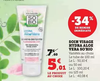 So Bio - Soin Visage Hydra Aloe Vera offre à 5,01€ sur Super U
