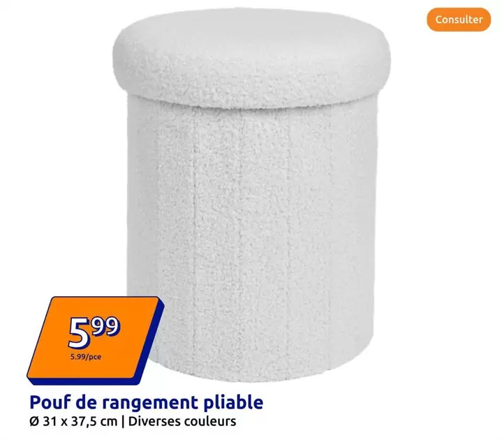 Pouf De Rangement Pliable offre à 5,99€ sur Action