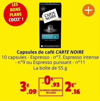 Carte Noire - Capsules De Café offre à 2,16€ sur Coccinelle Supermarché