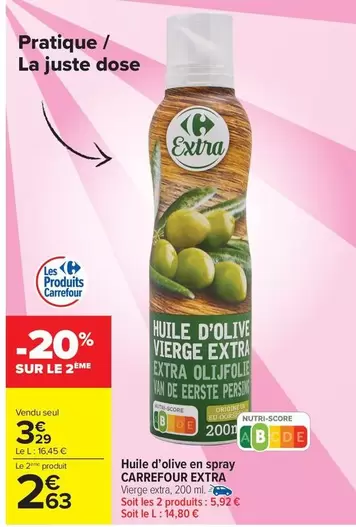 Carrefour - Huile D'olive En Spray offre à 3,29€ sur Carrefour Market