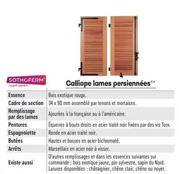 Caliope Lames Persiennées offre sur Gédibois