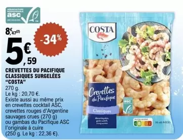 Costa - Crevettes Du Pacifique Classiques Surgelées offre à 5,59€ sur E.Leclerc