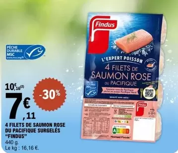 Findus - 4 Filets De Saumon Rose Du Pacifique Surgelés offre à 7,11€ sur E.Leclerc