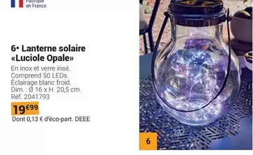 Lanterne Solaire «Luciole Opale» offre à 19,99€ sur Gamm vert