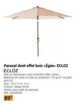 Eclóz - Parasol Droit Effet Bois «Égée» offre à 89€ sur Gamm vert
