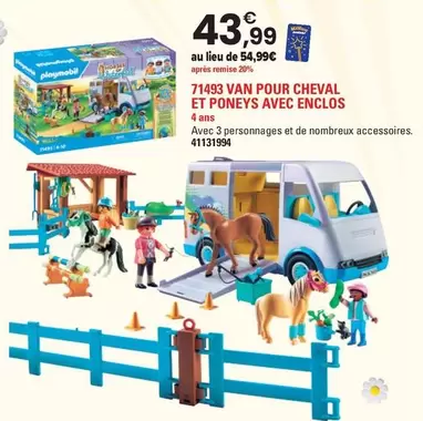 Playmobil - 71493 Van Pour Cheval Et Poneys Avec Enclos offre à 43,99€ sur JouéClub