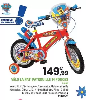 Paw Patrol - Vélo La Pat' Patrouille 14 Pouces offre à 149,99€ sur JouéClub