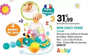Auby - Mon Crazy Crabe offre à 31,99€ sur JouéClub