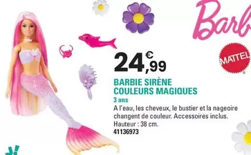 Mattel - Barbie Sirène Couleurs Magiques offre à 24,99€ sur JouéClub