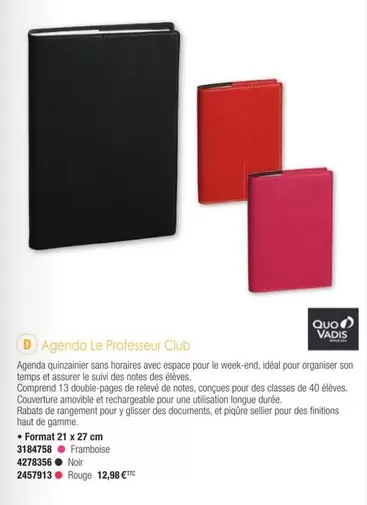 Quo Vadis - Agenda Le Profseur Club offre à 12,98€ sur Plein ciel