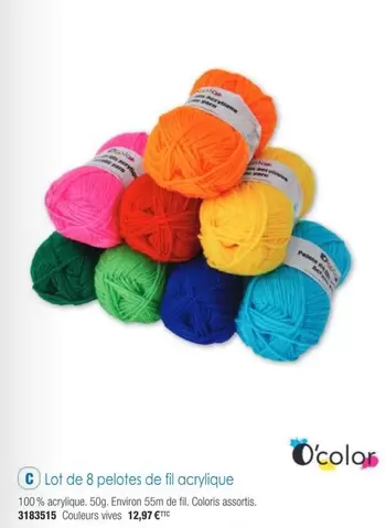 O'Color - Lot De 8 Pelots De Fil Acrylique offre à 12,97€ sur Plein ciel